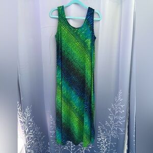 Green and Blue Patterned Maxi Dress